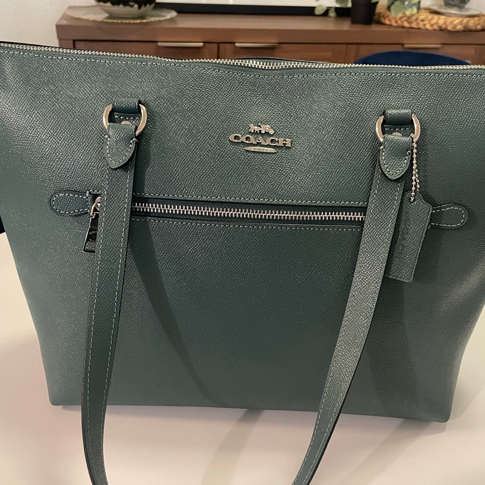 Coach Teal Green Gallery Tote Bag, Crossgrain leather NWOT